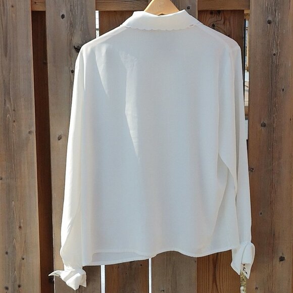 VINTAGE Romantic Collared Blouse Woman's Size 14 Floral Embroidery - Picture 5 of 7